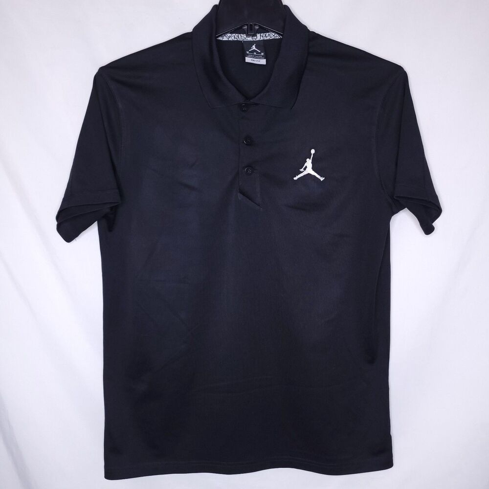 Jordan Polo Shirt Mens Medium Black Dri Fit Short Sleeve